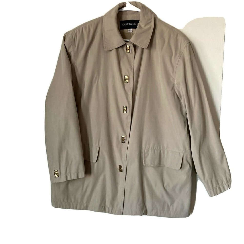 Anne Klein Jacket Khaki Tan Womens Med Rain 3-Season Car Coat Trench Classic